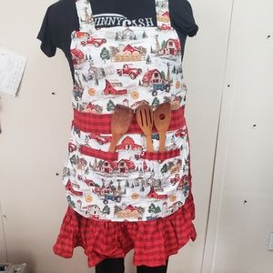 Farmhouse Barn Red Truck Christmas Handmade Kitchen Apron